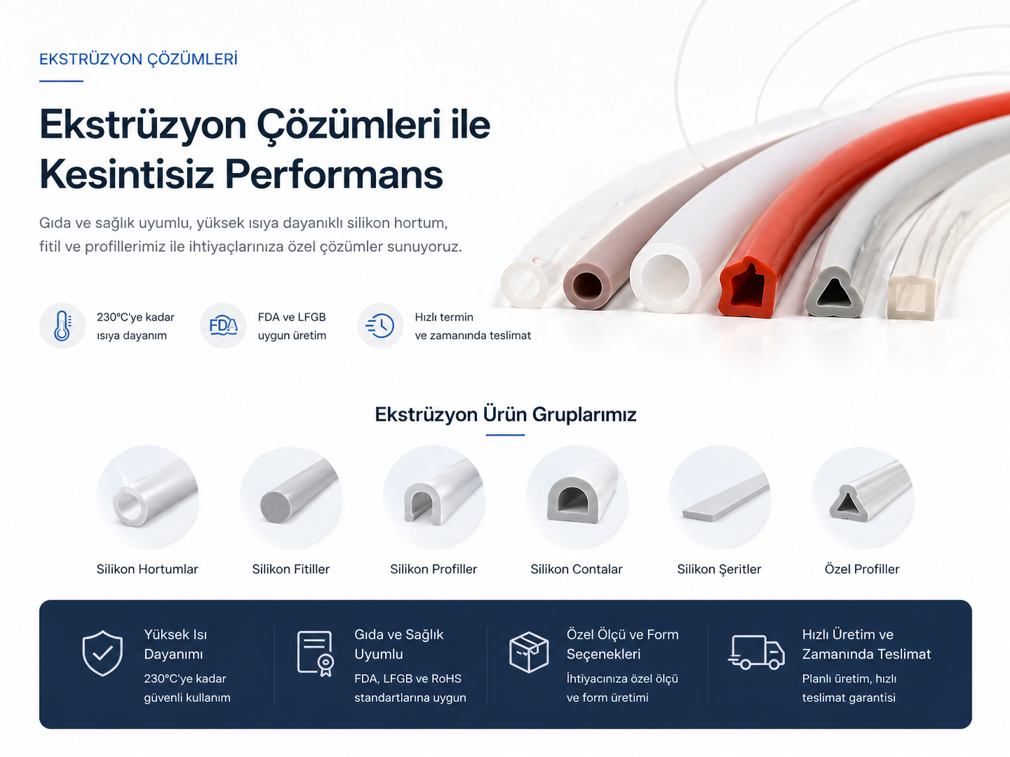 Endüstriyel silikon hortum, fitil ve profil ürünleri